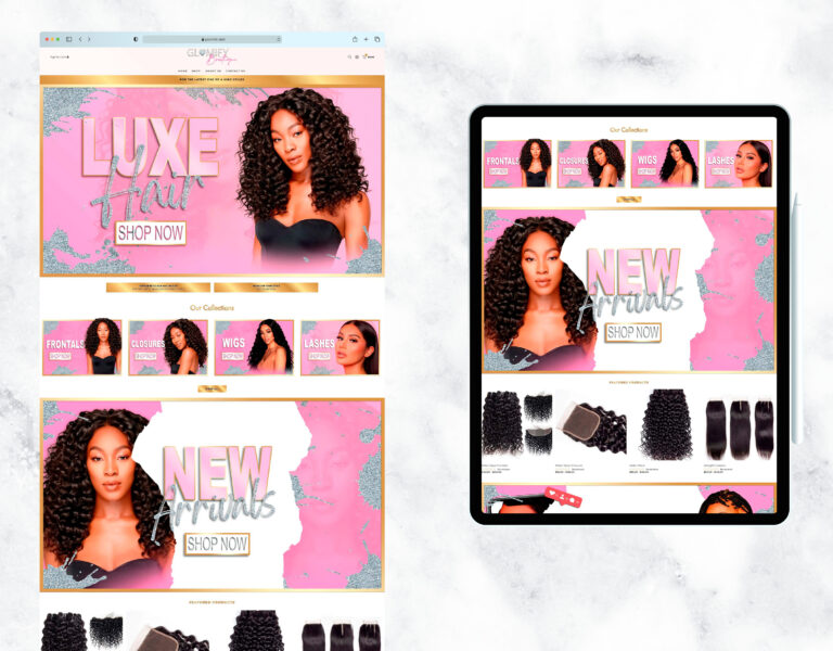 Luxury pink and gold website template for an online boutique.