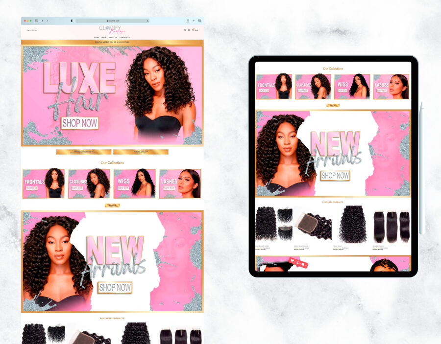 Luxury pink and gold website template for an online boutique.