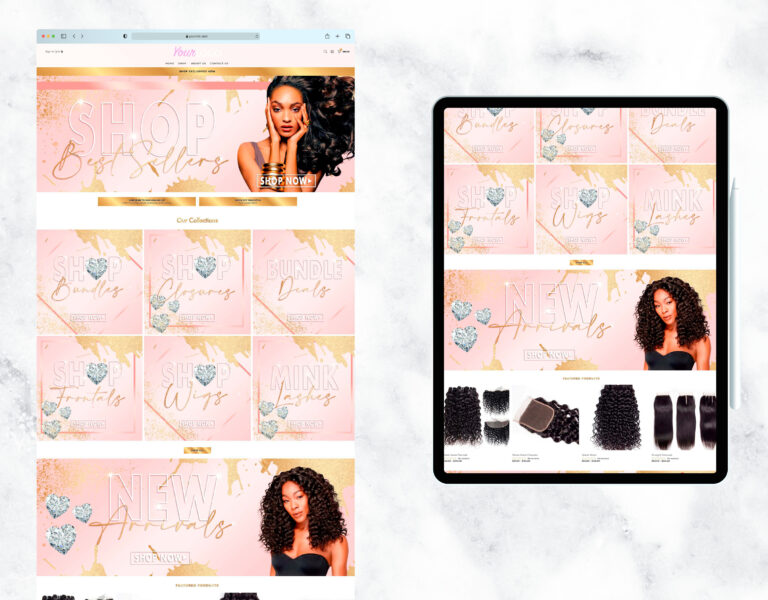 Luxe baby pink and diamond website design for a hair boutique.
