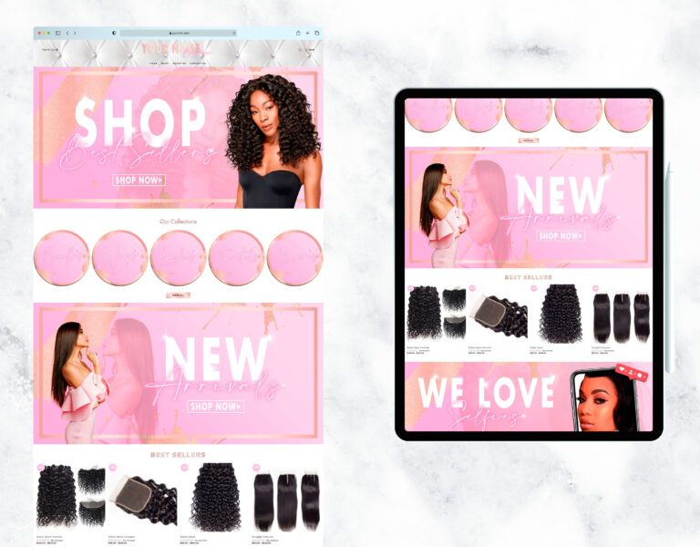 Modern and clean pink website template for an online boutique.