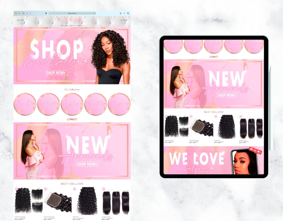 Modern and clean pink website template for an online boutique.