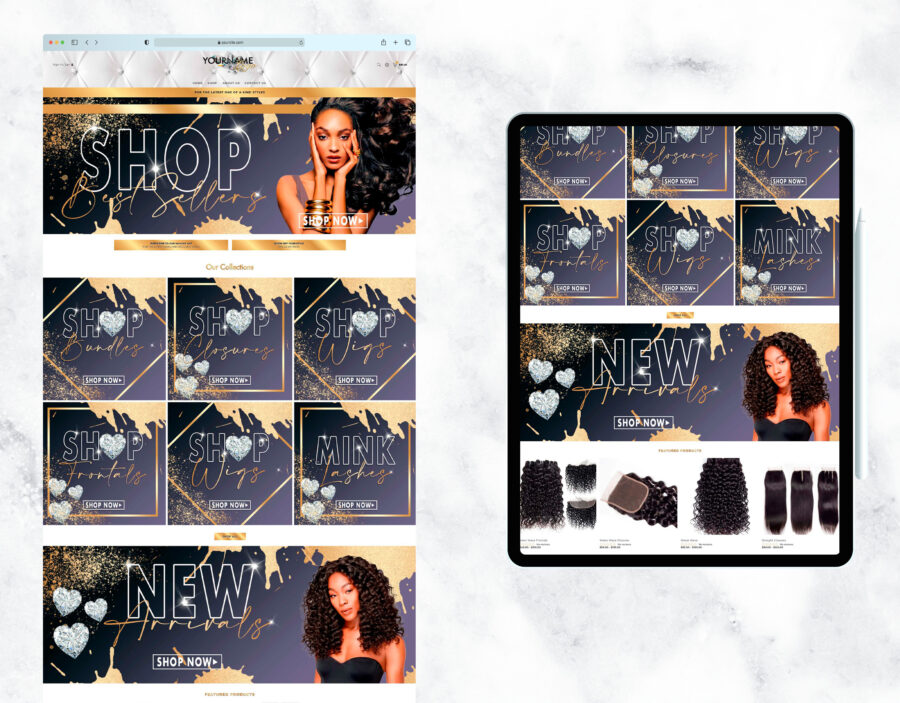 Luxury black and diamond website design for a premium hair boutique.