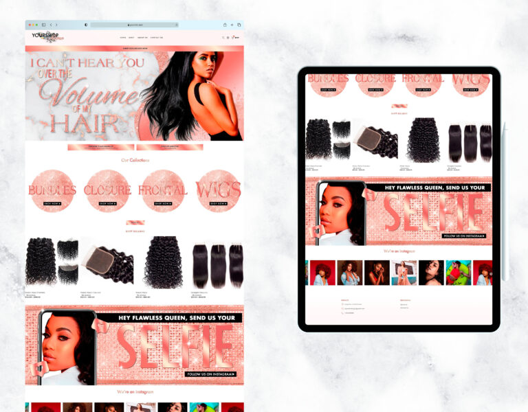 Elegant rose gold website template for a hair and beauty store.