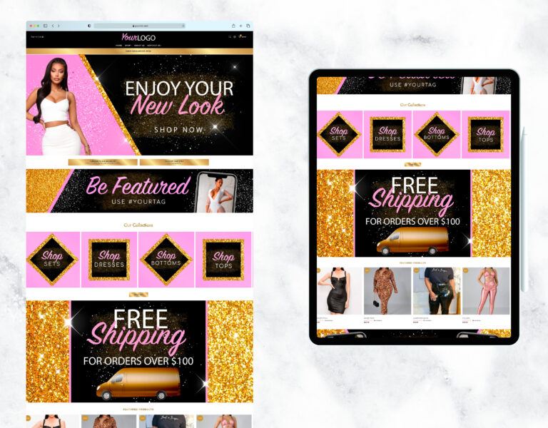 Elegant gold website template for a hair business.