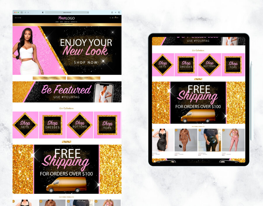 Elegant gold website template for a hair business.
