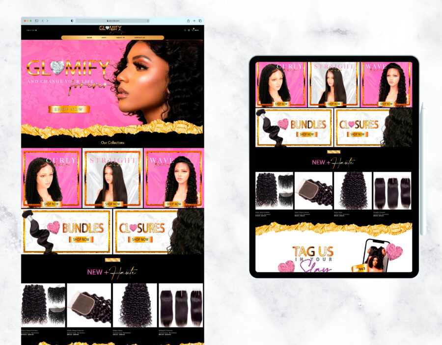 Pre-made gold website template for a beauty boutique.