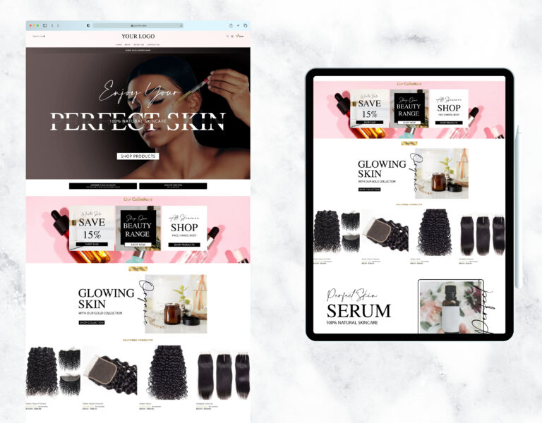 Professional and clean website template for a skincare brand.