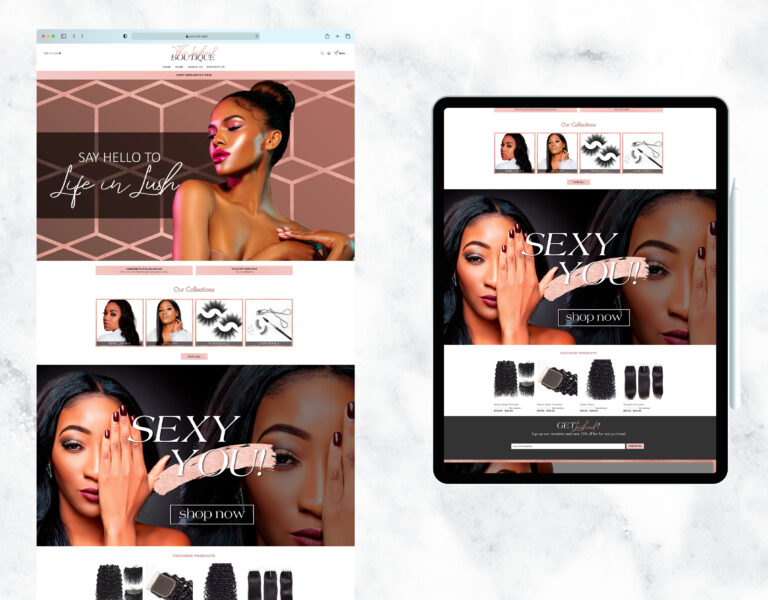 Elegant rose gold website template for an eyelash boutique.