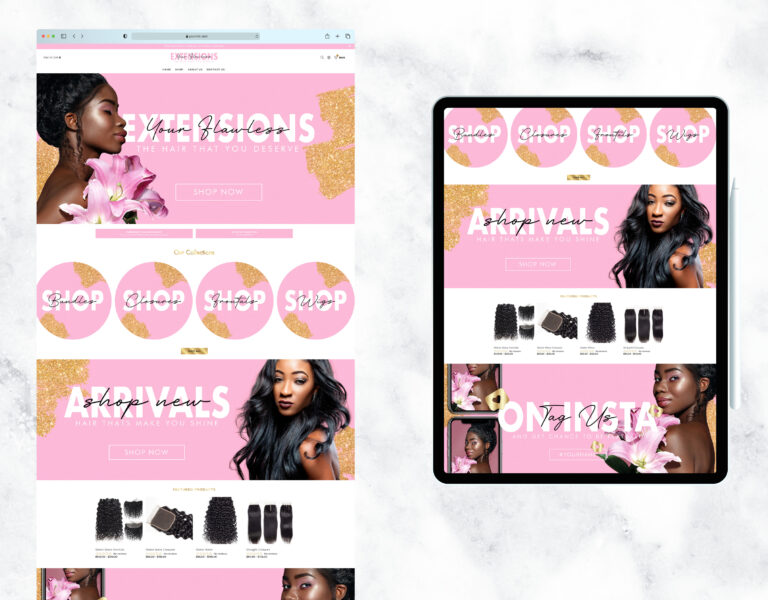 Elegant pink website template for a hair salon or boutique.