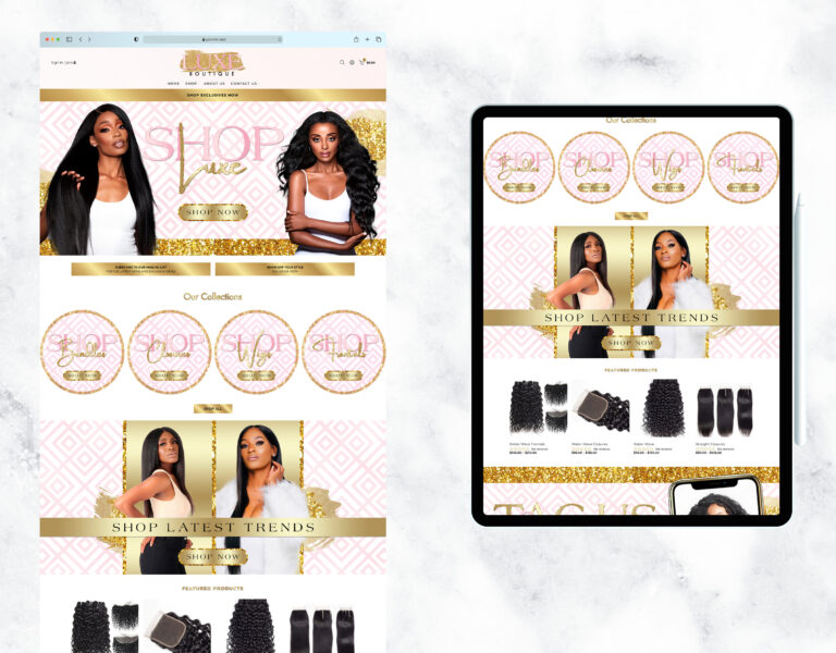 Elegant gold and pink website template for an eCommerce boutique.