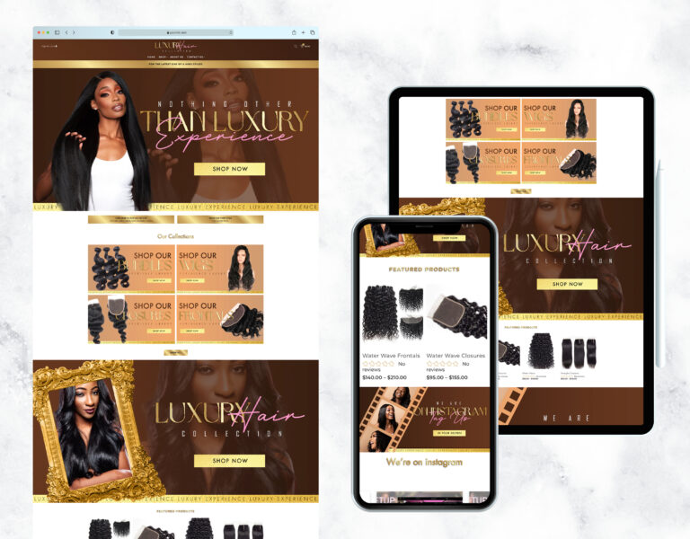 Elegant nude and gold website template for a boutique.