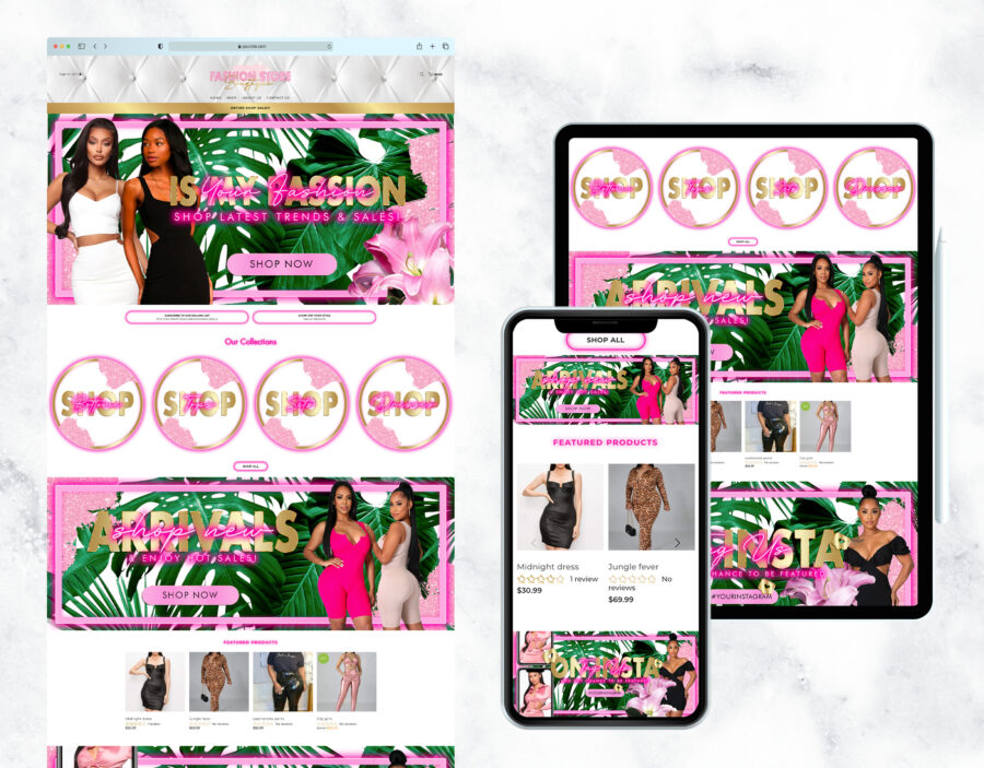 Luxury neon pink website template for an eCommerce boutique.