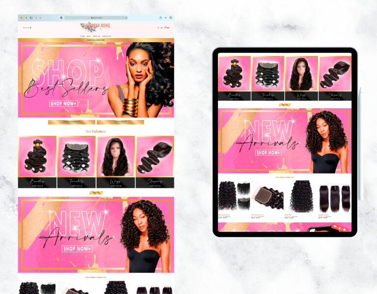 Modern pink website template design for a hair boutique.