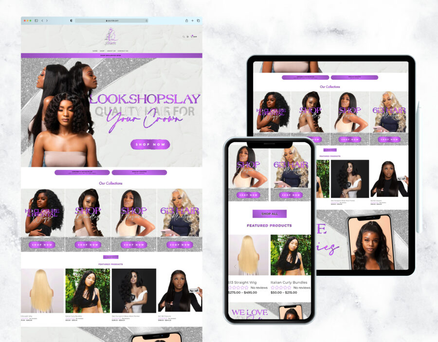 Elegant purple and silver website template for a boutique.