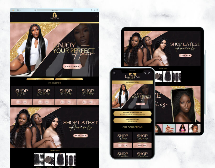 Luxury rose gold website template for a professional business.