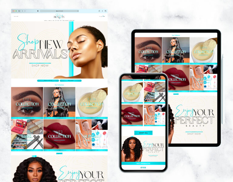 Nude-themed website template for a beauty supply shop.