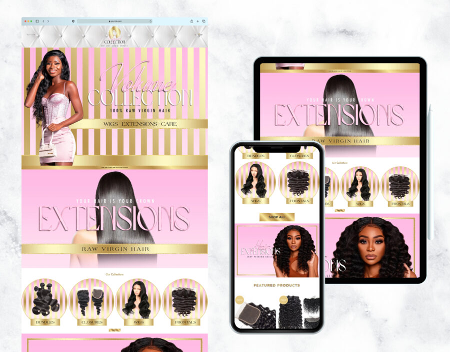 Professional website template for a hair extension business.