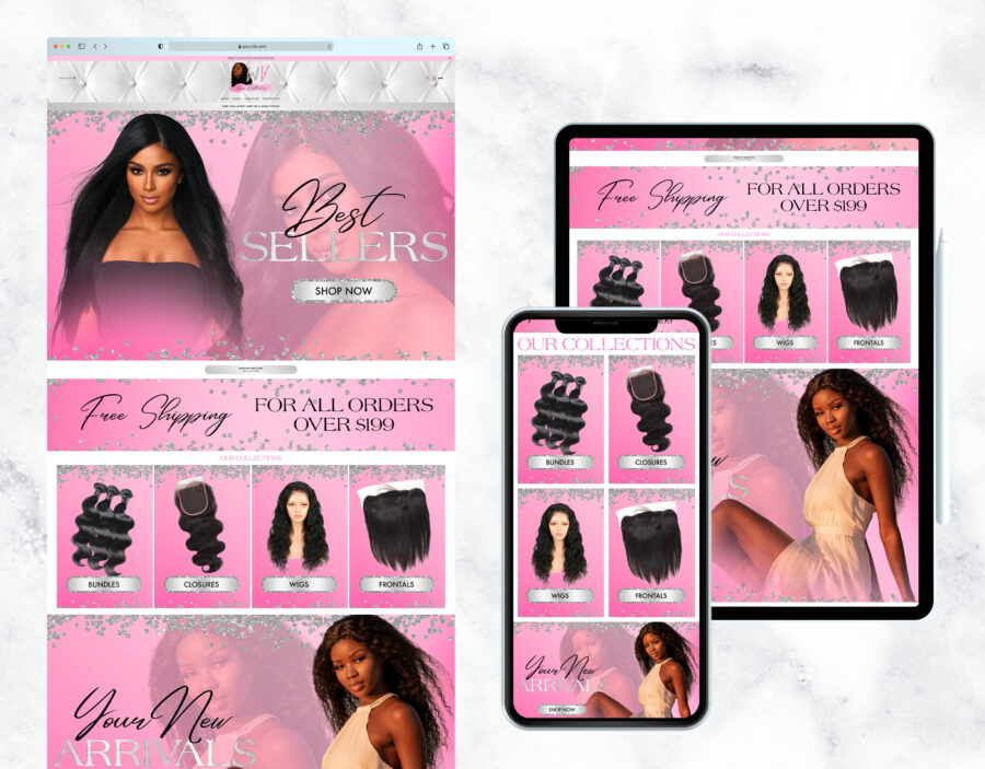 Elegant pink eCommerce website template for a beauty boutique.