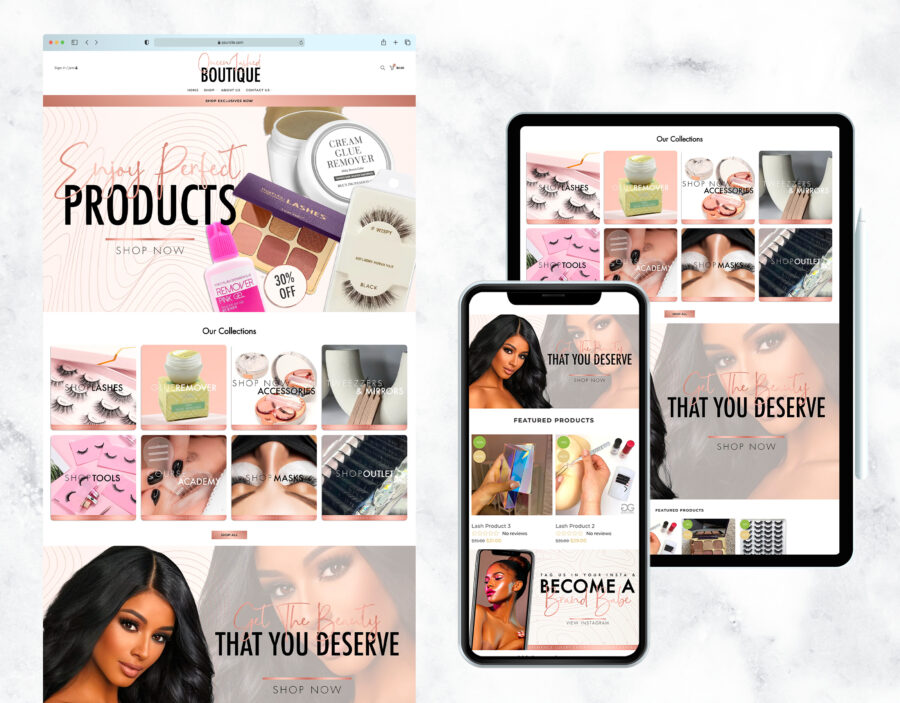 Nude-themed website template for a cosmetics and beauty boutique.