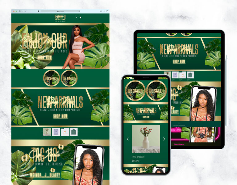 Luxury navy and gold website template for a beauty supply store.