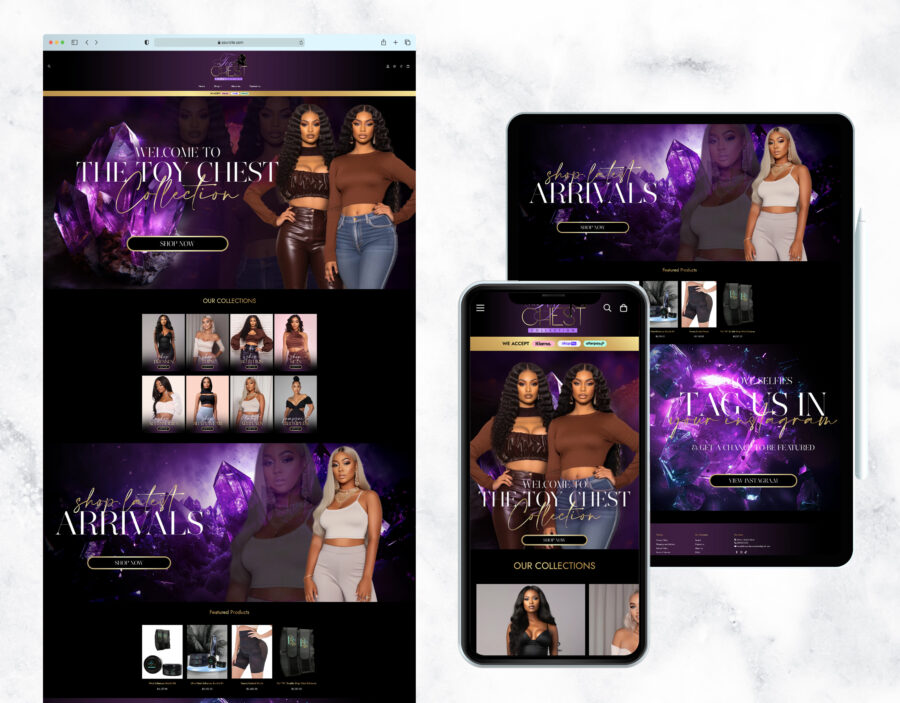 Crystal chic violet-themed website template for e-commerce boutique.