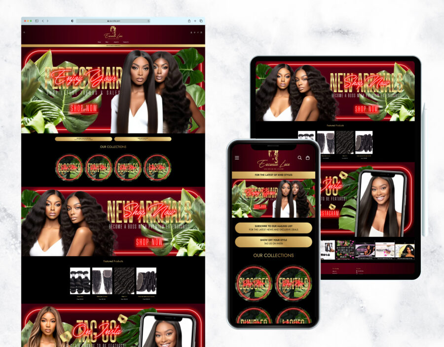 Tropical luxe website template for a hair boutique.