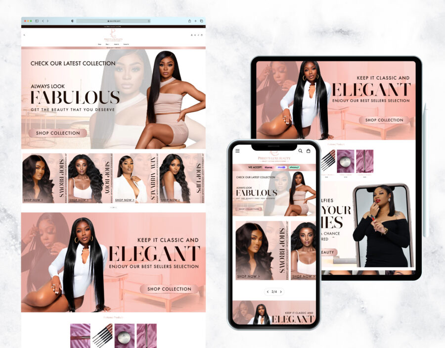 Premium website template for hair, wigs, and makeup brands.