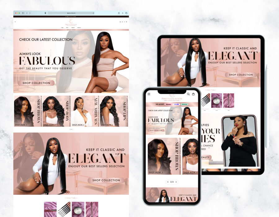 Premium website template for hair, wigs, and makeup brands.